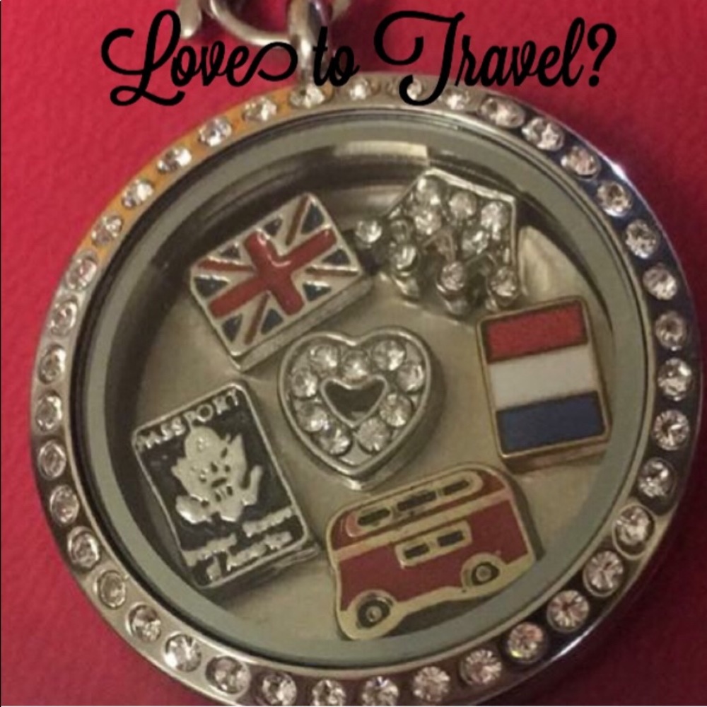 Pendant Locket with 5 Charms & Birthstone Crystals